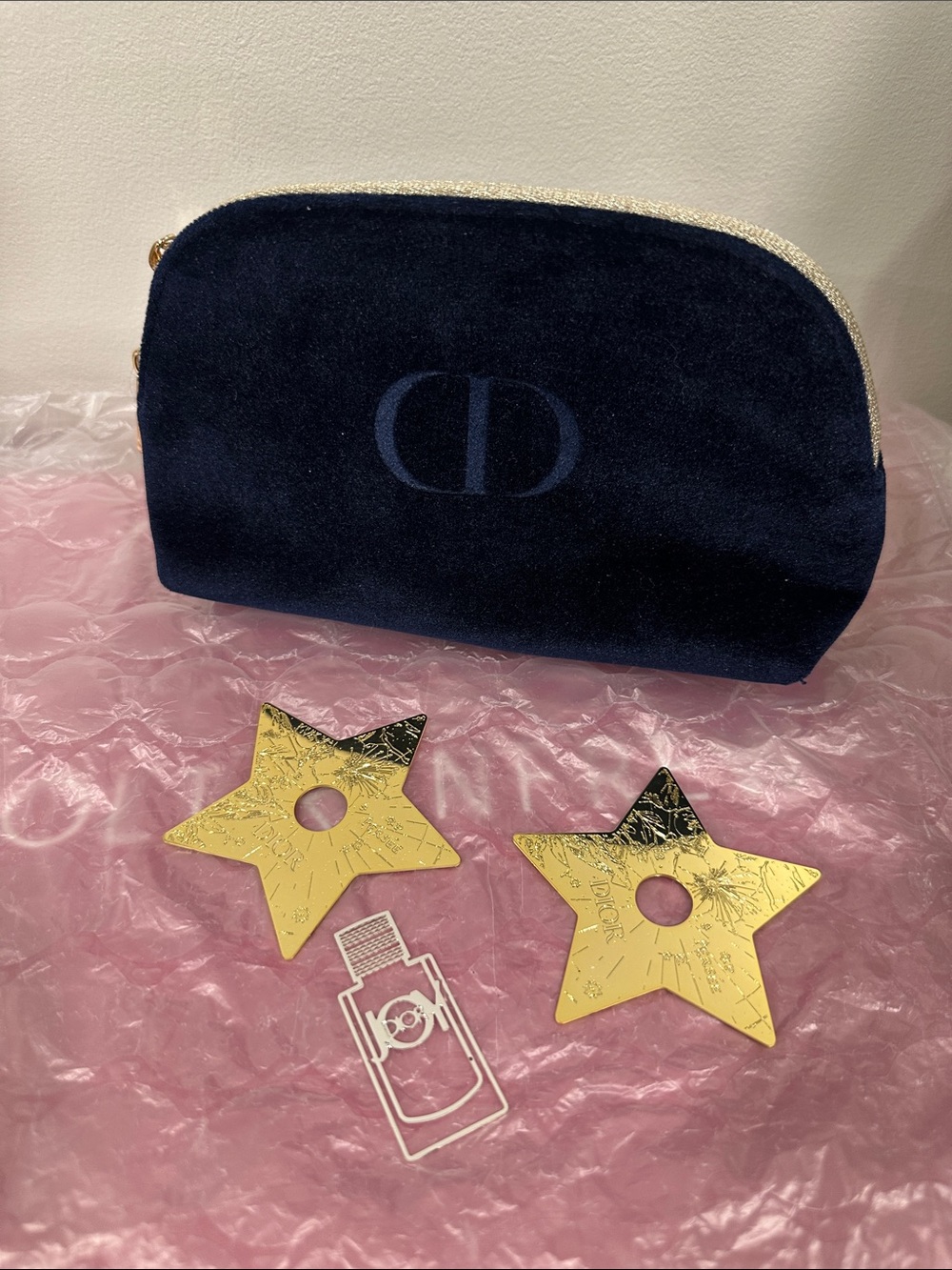 Dior Kids Navy Velvet Pouch with Gold Zip